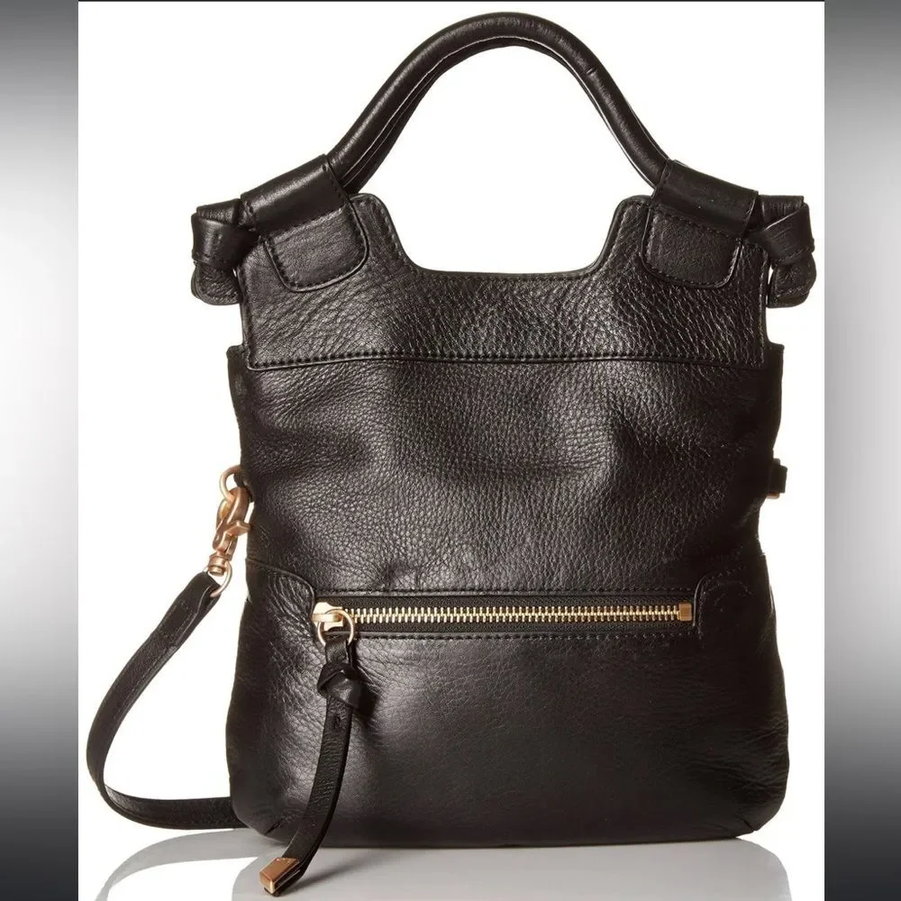 Foley + Corinna Black Leather Crossbody Hand Bag 2 Ways Contemporary Boho Chic - Picture 1 of 8